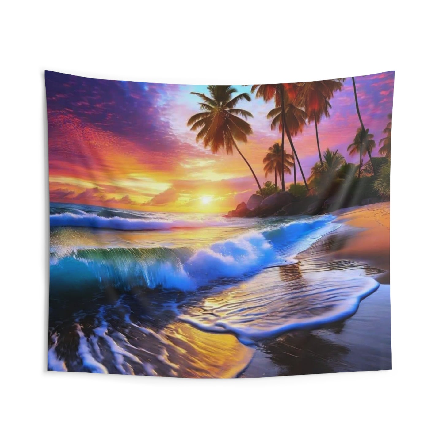Tropical Sunset Wall Tapestry, Beach Decor, Boho Wall Hanging, Home Textile, Living Room Art, Vacation Vibe, Gift for Nature Lovers - Stoner Designz