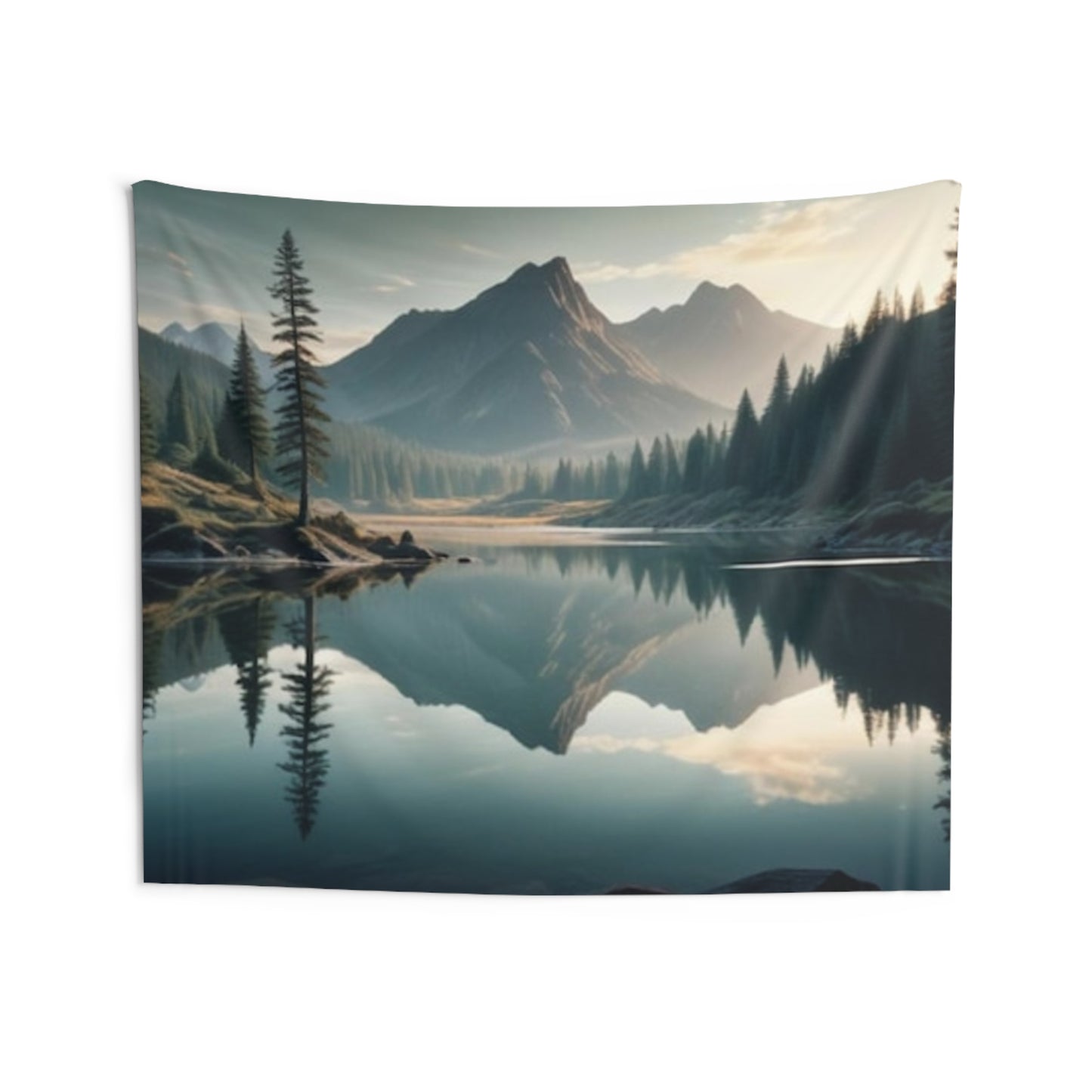 Serene Mountain Reflection Indoor Wall Tapestry | Cozy Home Decor, Nature Room Accent, Living Room Wall Art, Gift for Nature Lovers, Boho - Stoner Designz