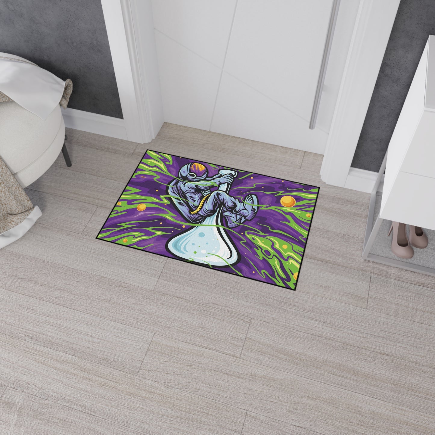 Floor Mat - Astronaut Adventure with Bong, Spaceship Home Decor, Galaxy Gift Idea, Alien Invasion Area Rug, Space Floor Covering - Stoner Designz