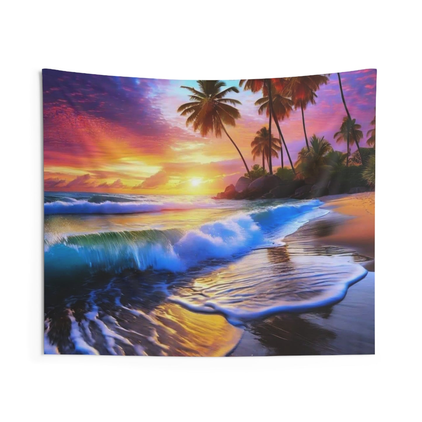 Tropical Sunset Wall Tapestry, Beach Decor, Boho Wall Hanging, Home Textile, Living Room Art, Vacation Vibe, Gift for Nature Lovers - Stoner Designz