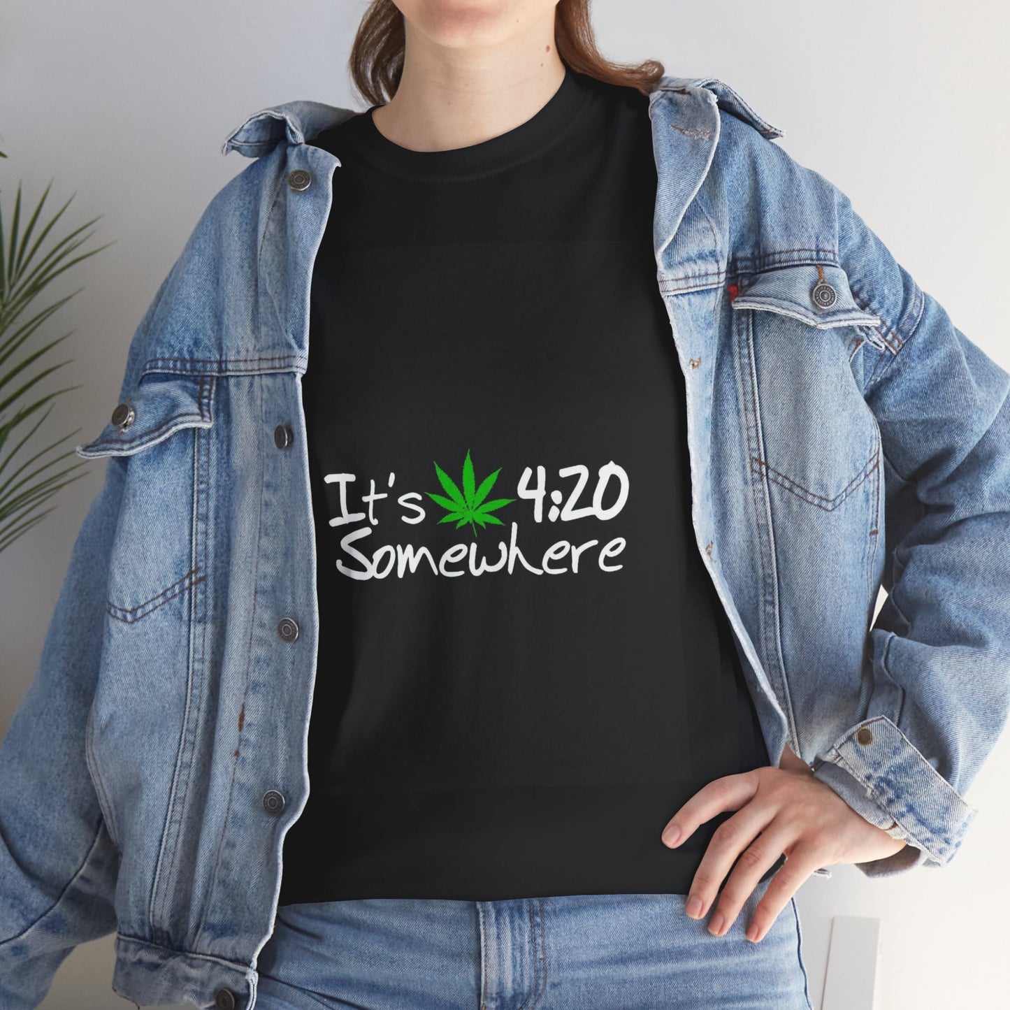 It's 4:20 Somewhere Unisex Heavy Cotton Tee, Funny Cannabis Shirt, Gift for 420 Celebrations, Stoner Humor Top, Casual Everyday Wear - Stoner Designz