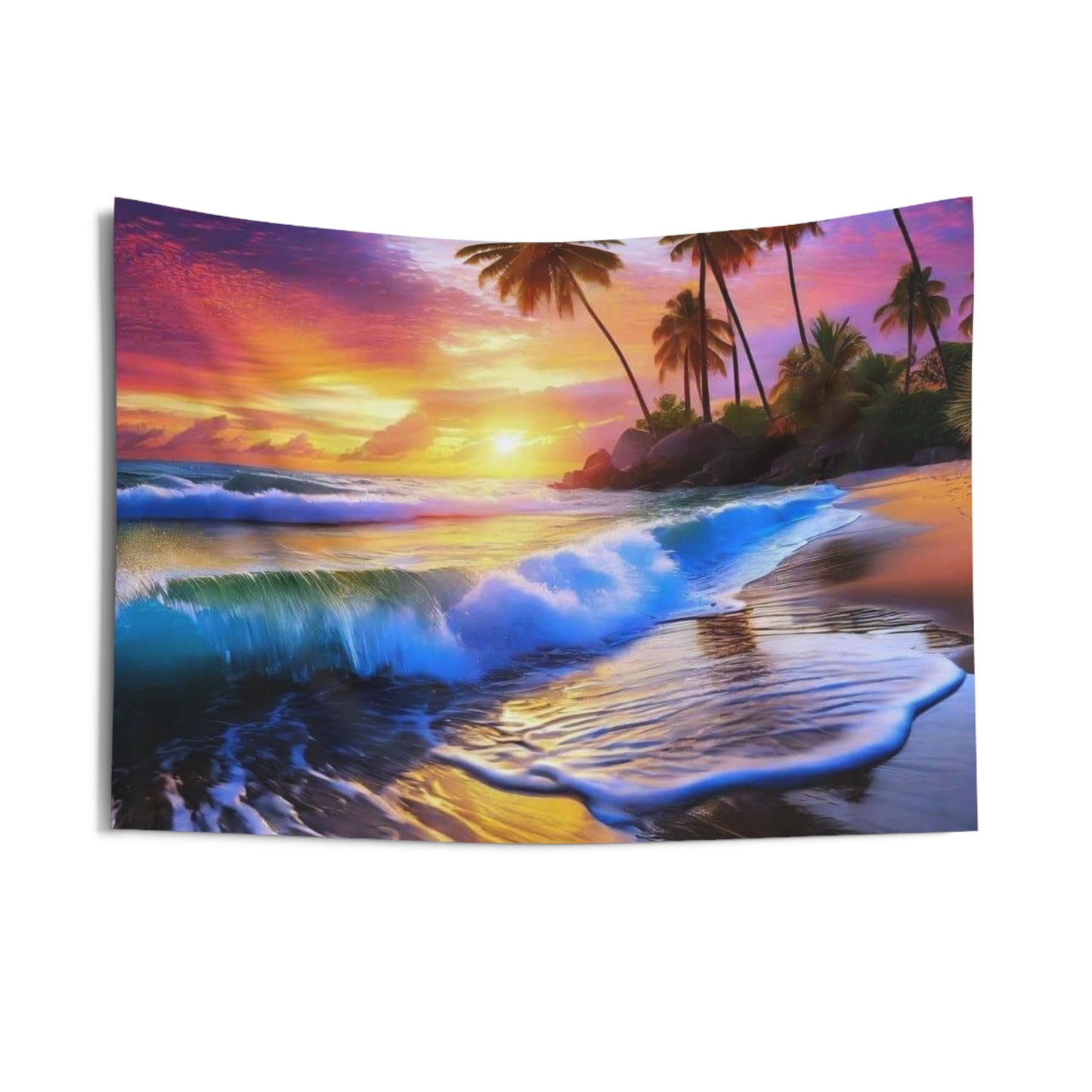 Tropical Sunset Wall Tapestry, Beach Decor, Boho Wall Hanging, Home Textile, Living Room Art, Vacation Vibe, Gift for Nature Lovers - Stoner Designz