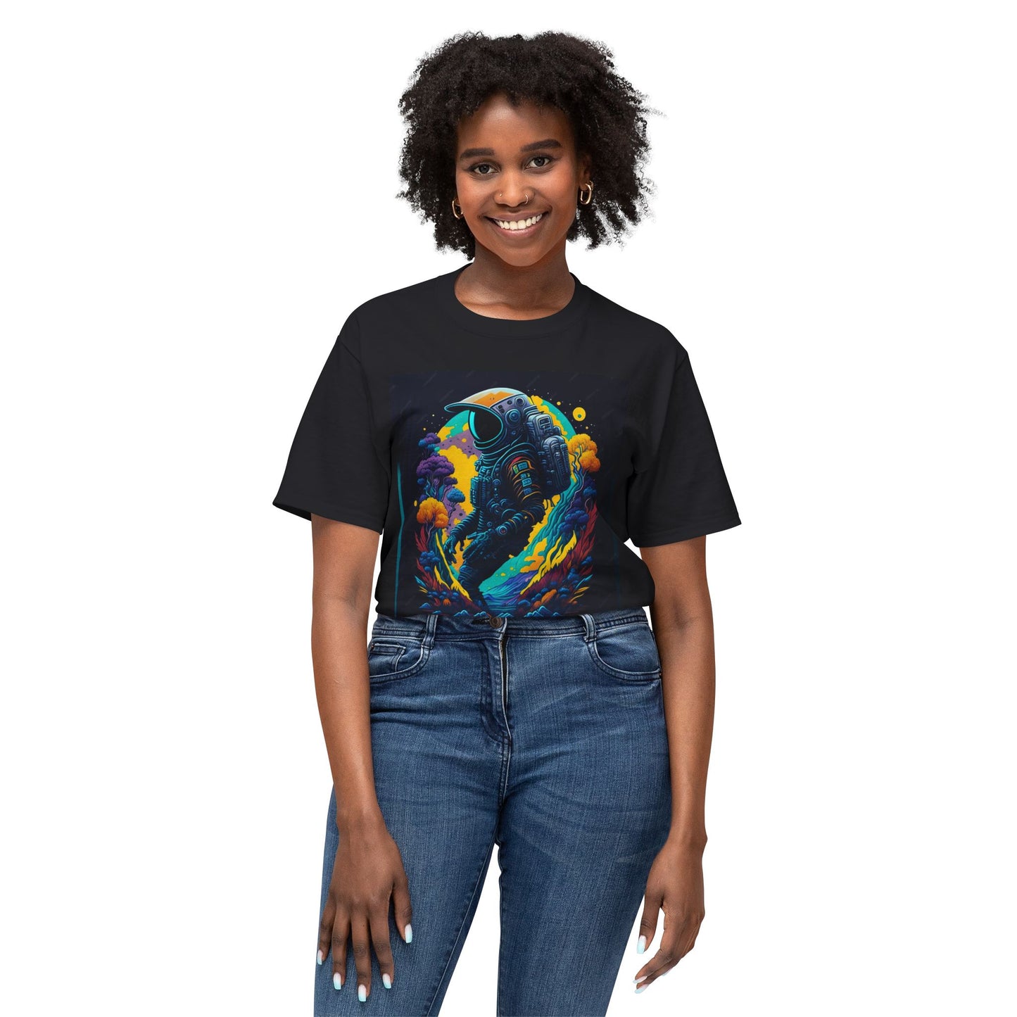 Cosmic Explorer Unisex HD Cotton T-shirt - Retro Space Design - Stoner Designz
