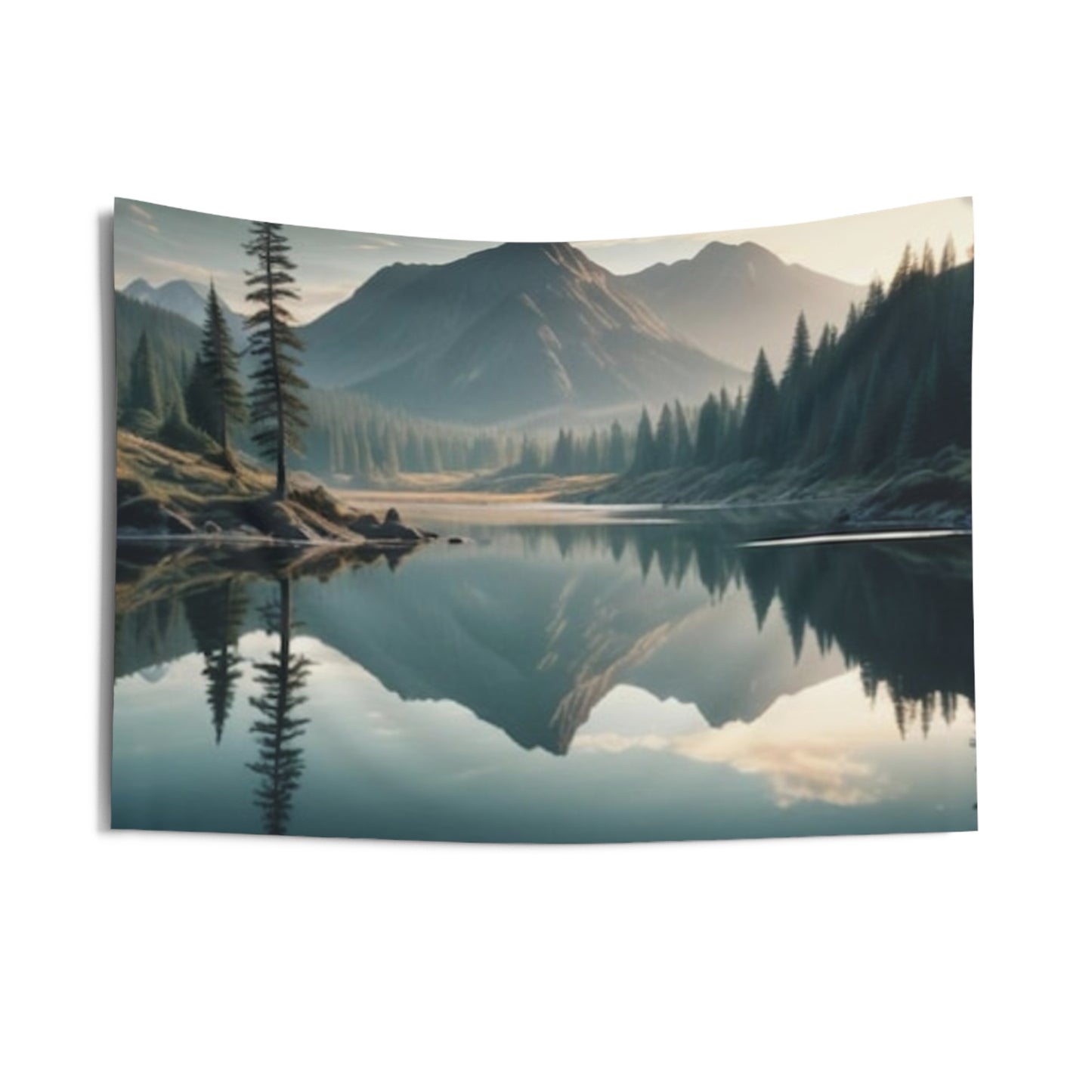 Serene Mountain Reflection Indoor Wall Tapestry | Cozy Home Decor, Nature Room Accent, Living Room Wall Art, Gift for Nature Lovers, Boho - Stoner Designz