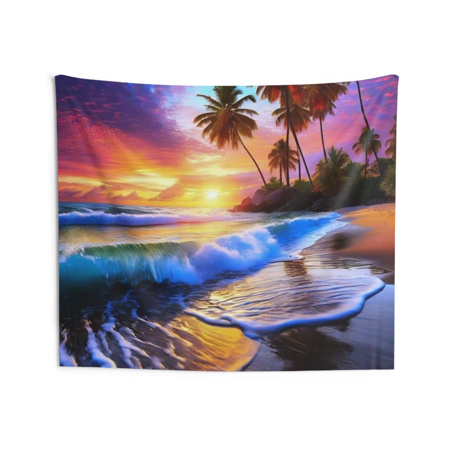 Tropical Sunset Wall Tapestry, Beach Decor, Boho Wall Hanging, Home Textile, Living Room Art, Vacation Vibe, Gift for Nature Lovers - Stoner Designz