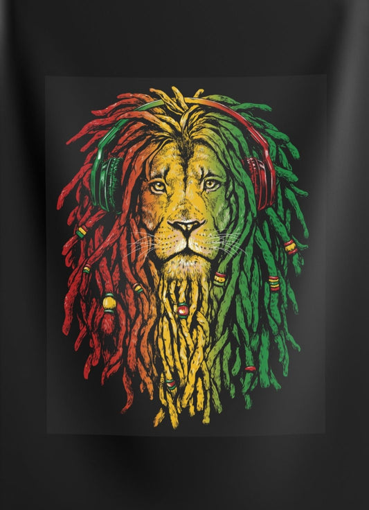 Reggae Lion Tapestry, Bohemian Wall Decor, Rasta Art, Music Lover's Gift, Colorful Home Accent, Vibrant Room Styling