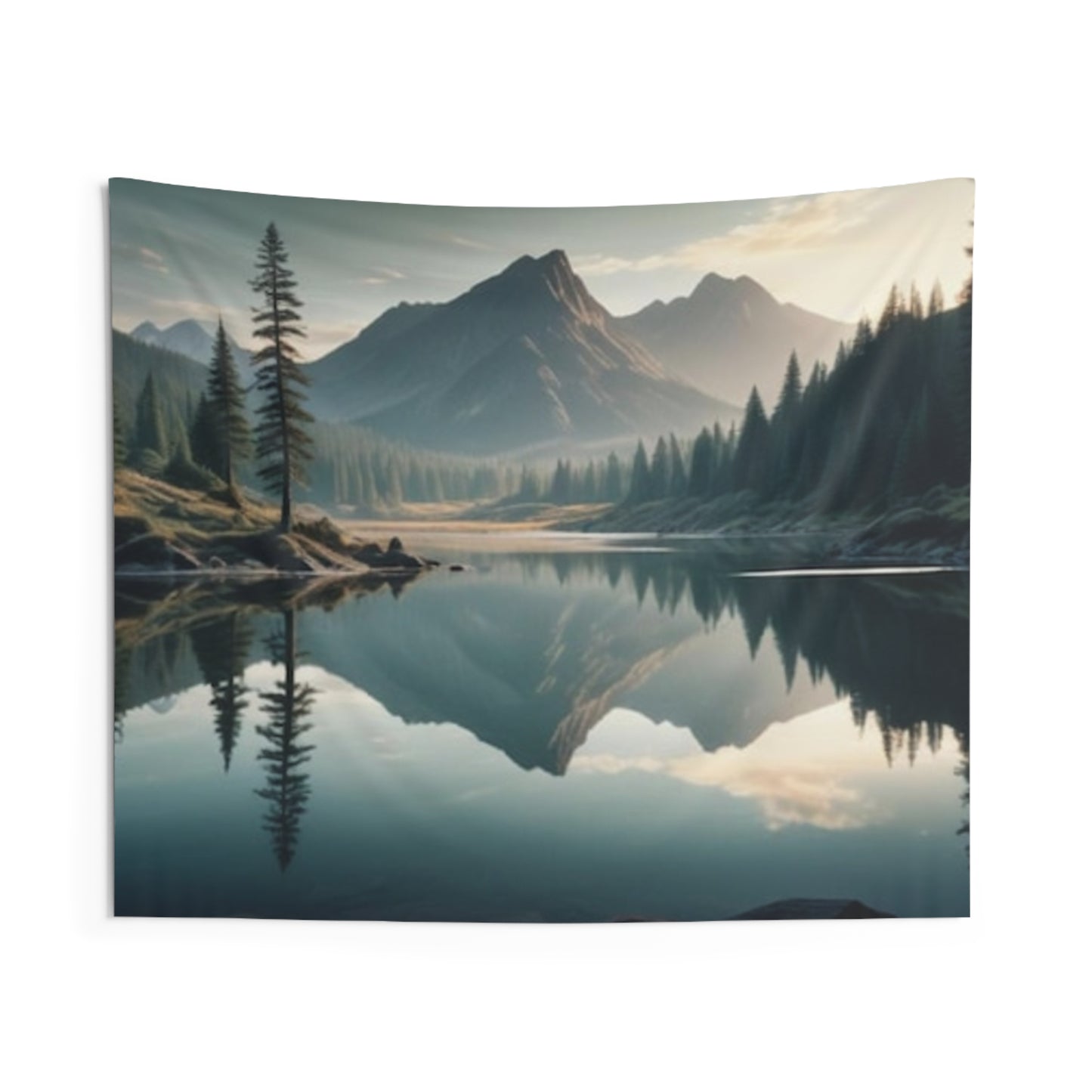 Serene Mountain Reflection Indoor Wall Tapestry | Cozy Home Decor, Nature Room Accent, Living Room Wall Art, Gift for Nature Lovers, Boho