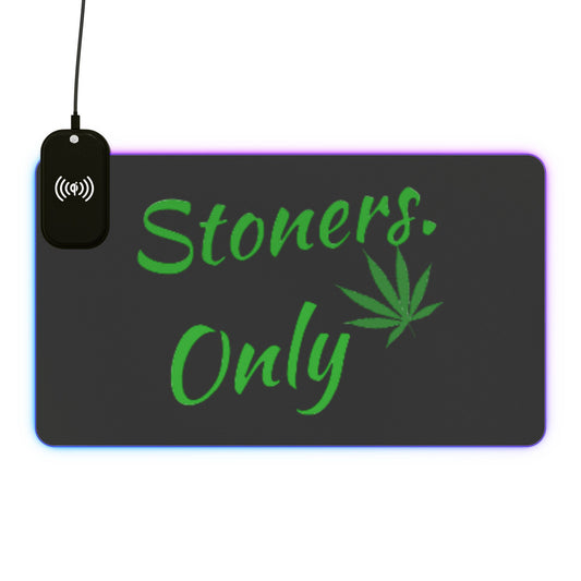 Stoners Only LED Gaming Mouse Pad, Wired & Wireless Charging Pad, Gamer Decor, Unique Gift for Gamers, Stoner Accessories