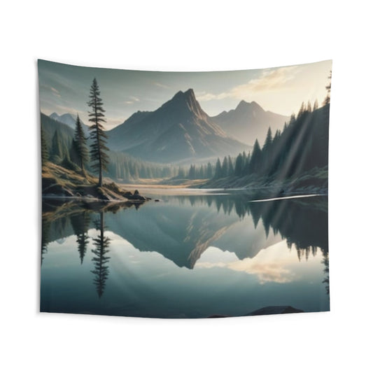 Serene Mountain Reflection Indoor Wall Tapestry | Cozy Home Decor, Nature Room Accent, Living Room Wall Art, Gift for Nature Lovers, Boho