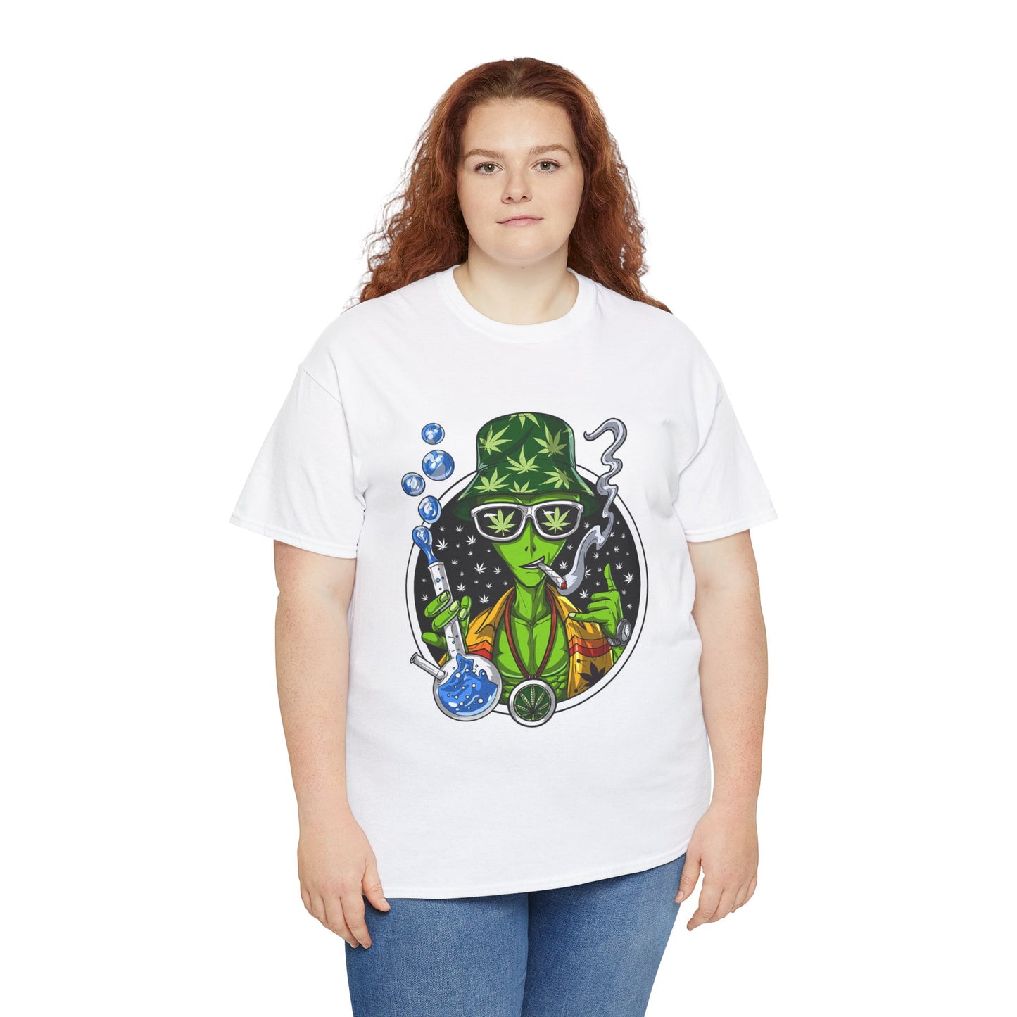 Retro Alien Scientist Tee, Cool Graphic Tee, Unisex Cotton Shirt, Fun Gift for Stoner Culture, Quirky Wear for Parties, Unique Halloween